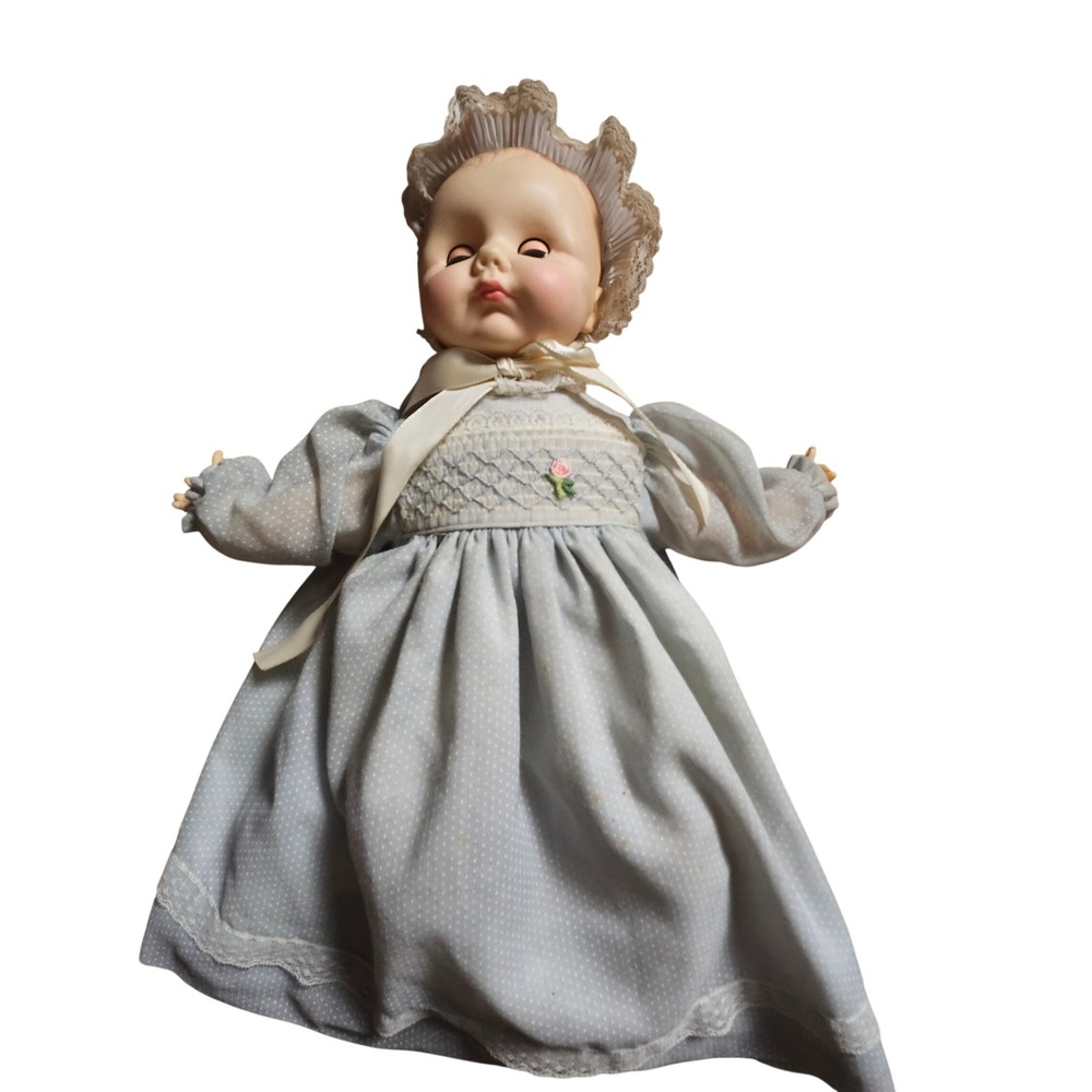 Vintage 1977 Effanbee Baby Doll Sleepy Eyes Polka Dot Dress Bonnet Kidcore